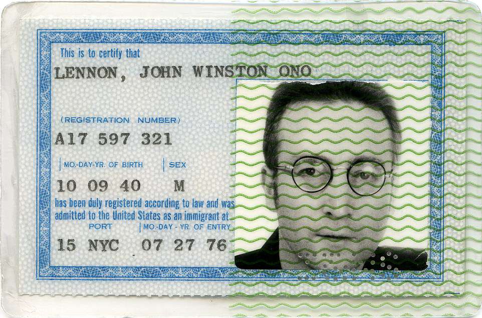 Included in the collection is the green card that allowed Lennon to live permanently in America, where he was killed