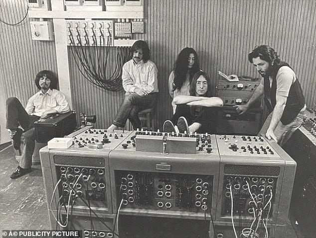 The superstar's aunt Mimi called Yoko a poisoned dwarf and John's band mates Paul, Ringo and George did not want her sitting in on album recording sessions or label meetings. Pictured: Yoko in the studio with the Beatles (pictured in 1969)