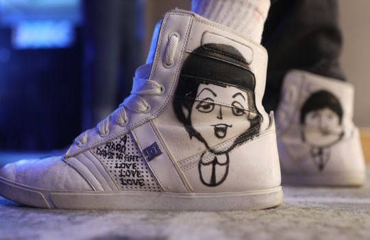 Gary Glaser of East Windsor attended Beatlefest in Jersey City with a drawing of Paul McCartney on his shoe. Sunday, March 31, 2019