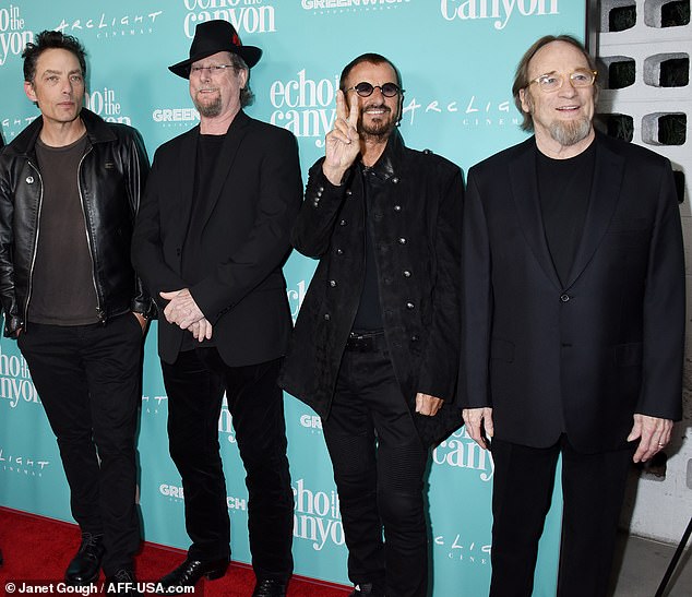 Joining Ringo at the premiere were Jakob Dylan, far left, Roger McGuinn, left, and Stephen Stills,right