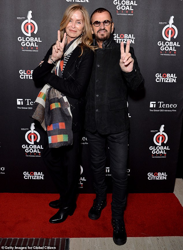 Having fun: Ringo Starr, 79, and Barbara Bach, 72, appeared to be in good spirits as they posed for the cameras at the Global Citizen Prize gala in London on Friday