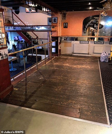 The original wooden stage the fledgling group performed their first advertised concert on at Lathom hall in Liverpool in May 1960 is in the auction