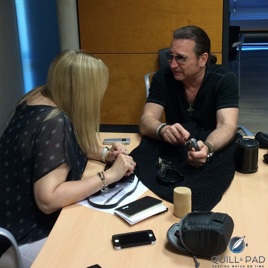 Elizabeth Doerr interviews drummer Eric Singer backstage at a Kiss concert in 2015