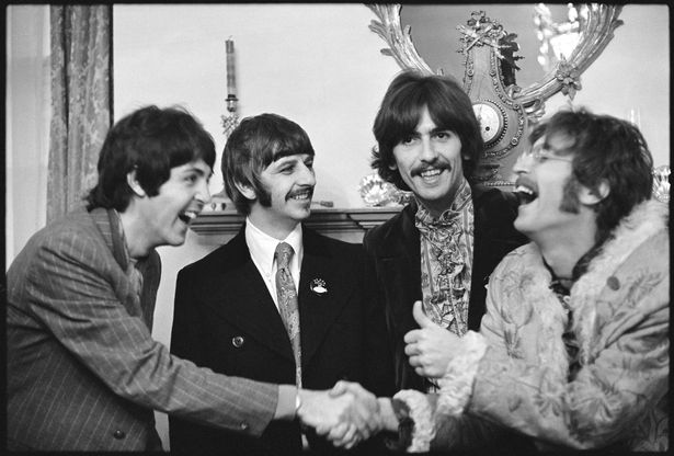 The Beatles at Brian Epstein's home in Belgravia at the launch of Sgt. Pepper's Lonely Hearts Club Band, London 1967