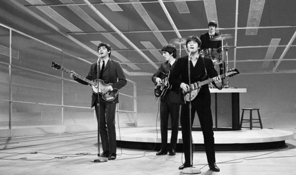 The Beatles performing on TV